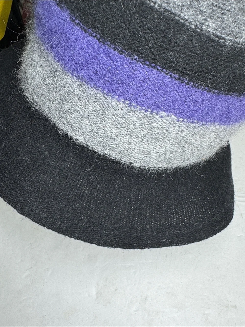 chatties Black, Gray & Purple Striped 100% wool bucket hat winter fall outdoor